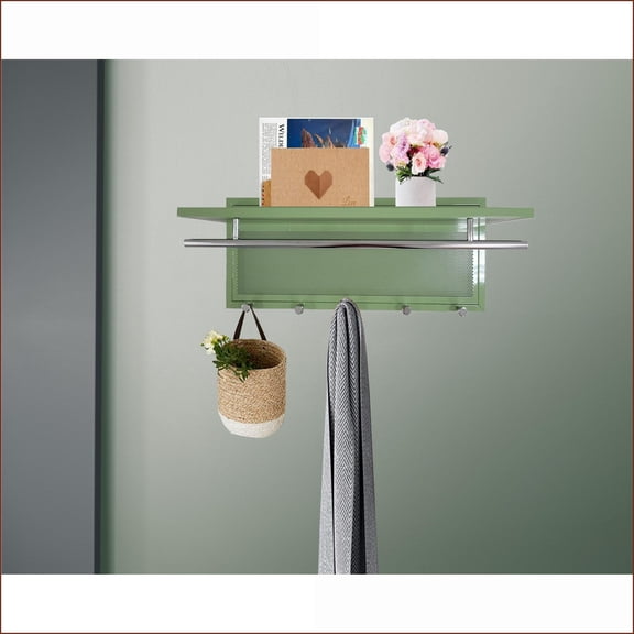 Coat Racks Wall Mounted with 5 Hooks & Shelf, Modern Chrome Metal | Metal | Coat Racks