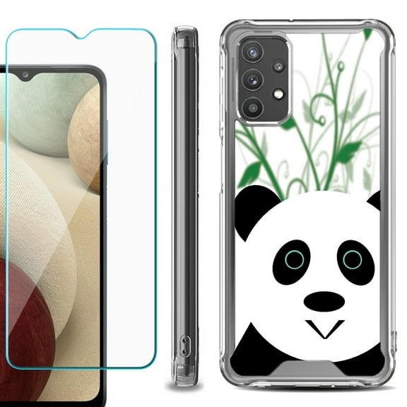 Shockproof Bumper Phone Case for Samsung Galaxy A32 5G, with Tempered Glass Screen Protector, by OneToughShield ® - Panda