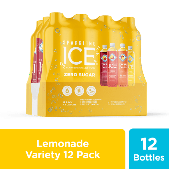 Sparkling Ice Variety Pack, 17 Fl Oz, 12 Count (Classic Lemonade, Berry Lemonade, Raspberry Lemonade, Peach Lemonade)