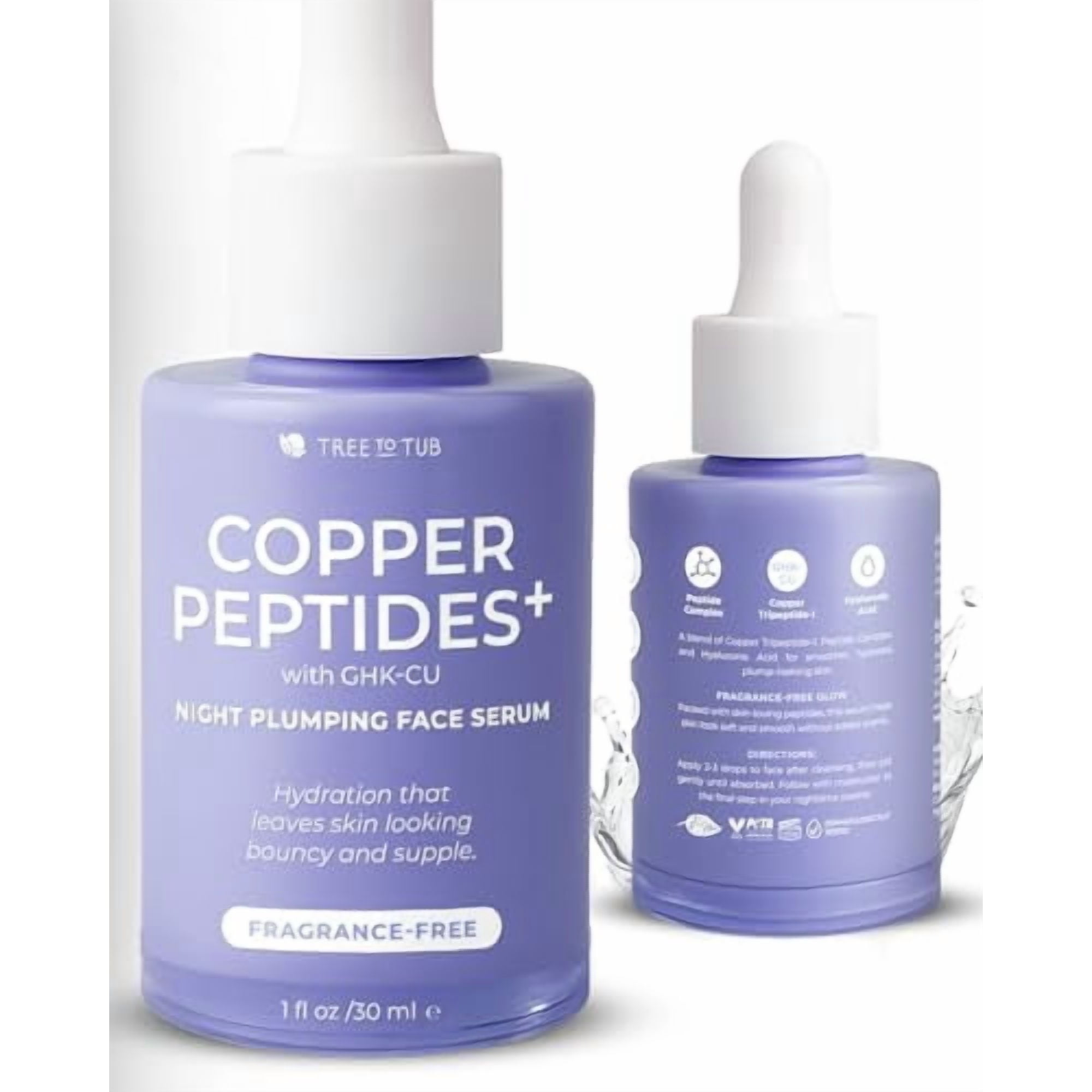Tree To Tub Copper Peptides Serum for Face – Fragrance-Free Multi-Peptide Serum with Triple Hyaluronic Acid & Squalane for Hydrated, Smoother-Looking Skin