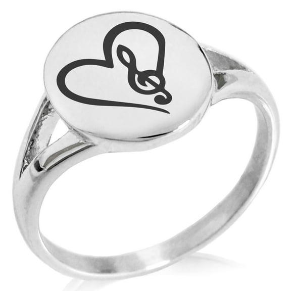 Stainless Steel Love Music Treble Clef Heart Minimalist Oval Top Polished Statement Ring