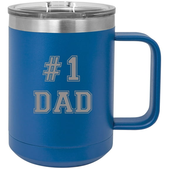 #1 Dad Stainless Steel Vacuum Insulated 15 Oz Travel Coffee Mug with Slider Lid, Blue