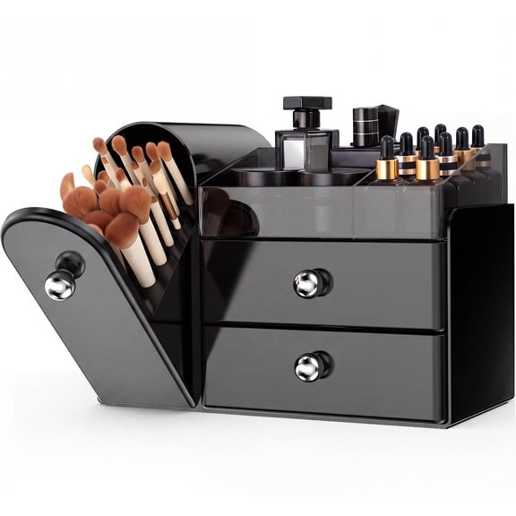Makeup Organizer,Vanity Organizer with Makeup Brush Holder,Large Skincare Organizers with Drawers,Bathroom Countertop Organizer,Storage Lipstick,Perfume,Nail Polish,Beauty,Gifts for Woman