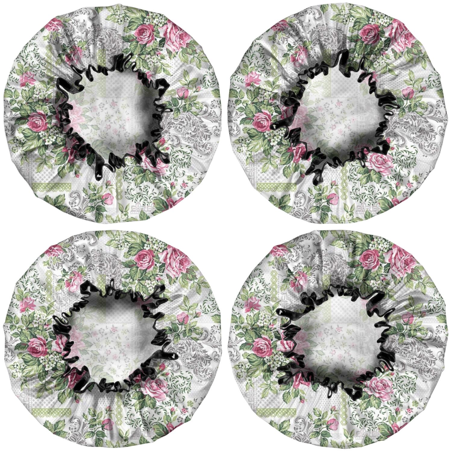 Shower Caps,Pioneer Flower Floral Print Pattern Waterproof Shower Cap for Women 4 Pieces,Double Reusable Hair Cover for Shower PEVA Elastic Stretch Hem
