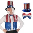thumbnail image 6 of YUUZONE Adu1t Sam Red White Blue Sequin Top Hat Stars Stripes Caps Bowtie Forth of July Supplies Stovepipe Hat, 6 of 15