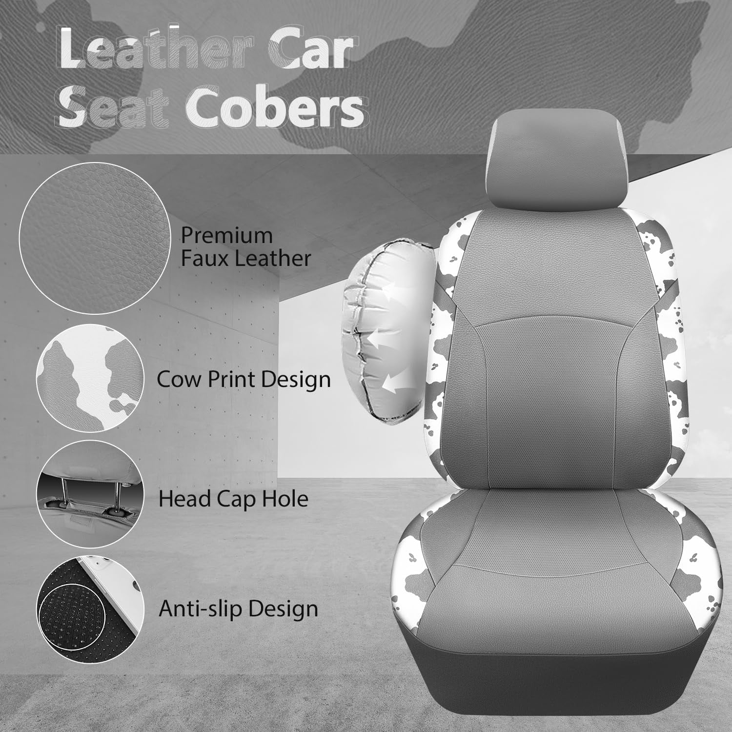 CAR PASS Leopard Print Faux Leather Car Seat Covers & Leopard Car Mats&Leopard Steering Wheel Cover Seat Belt Pad Universal Car Accessories for SUV,Van,Saden,Truck Automobile Interior Sets