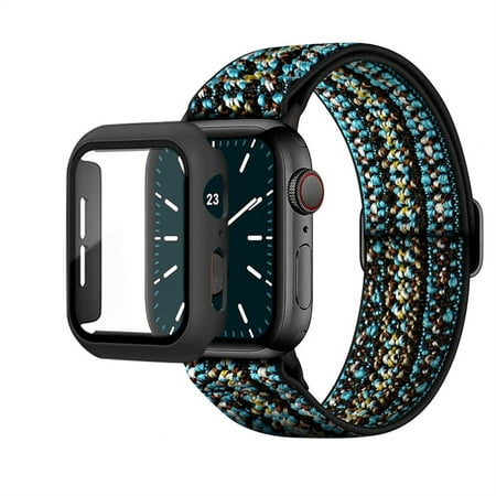 Case+Strap Compatible with Apple Watch Bands 38mm 40mm 41mm 42mm 44mm 45mm, Adjustable Braided Elastic Solo Loop Nylon Women Men Wristbands Straps for iWatch Series7/6/5/4/3/2/1/SE