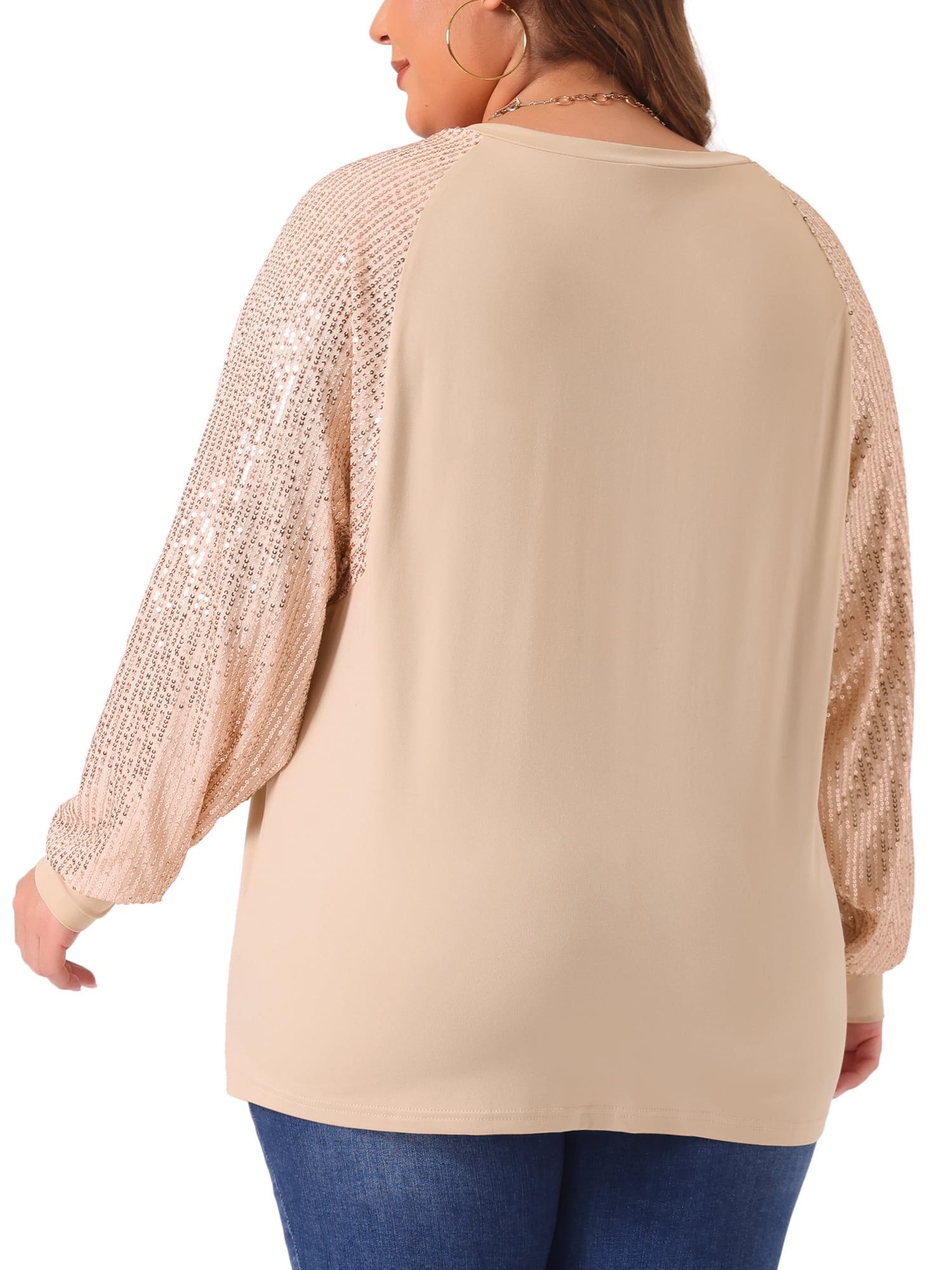 DARING DIVA Women's Plus Long Sleeve Shimmer Glitter Blouse 3X Pink
