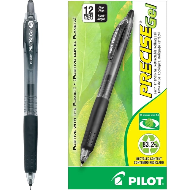 Bolígrafo PILOT Precise Gel BeGreen recargable negro, paquete de 12