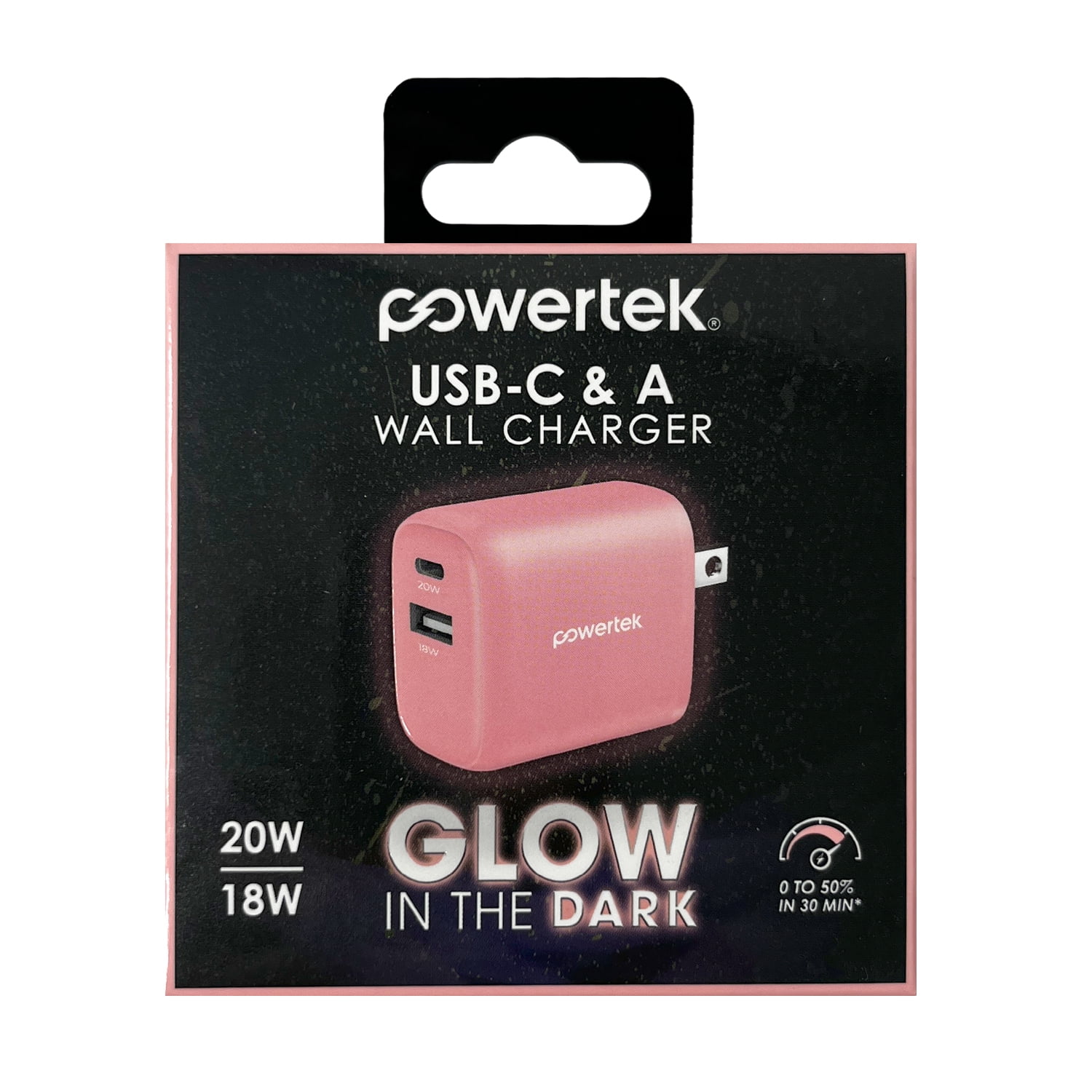 Liquipel Powertek Glow in the Dark 20W Combo Wall Charger - Pink
