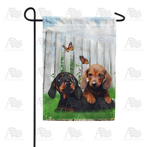 America Forever Spring Dog Garden Flag 12.5 x 18 inches Double Sided Hello Spring, Colorful Butterfly, Puppy - Seasonal Yard Lawn Outdoor Decorative Dachshund Garden Flag