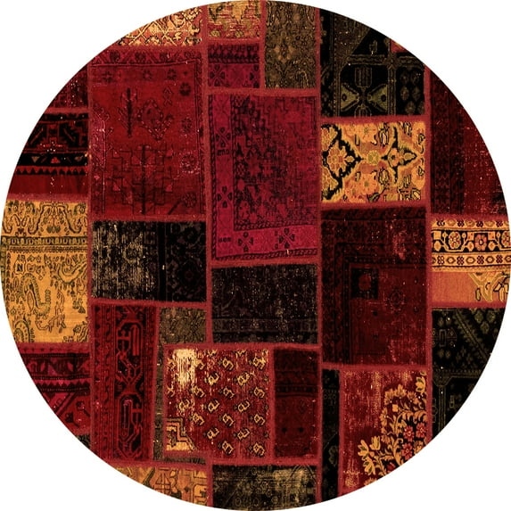 Ahgly Company Indoor Round Patchwork Orange Transitional Area Rugs, 3' Round