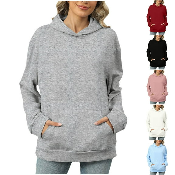 Jinhomg Cotton Hoodies for Women Dressy Casual Long Sleeve Solid Pullover Tops Oversized Soft Cozy Kangaroo Pocket Top Fall Winter Thermal Going Out Wear Black XXL