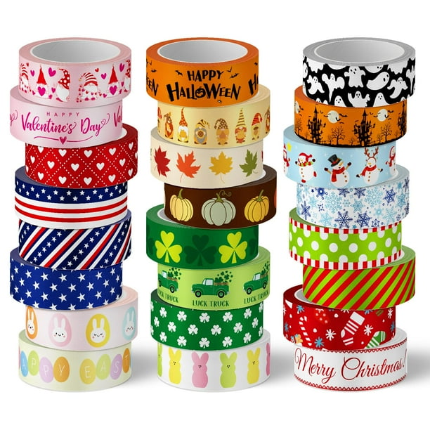 Cinta adhesiva Whaline Holiday, 24 rollos, 15 mm x 5 m, tema de temporada