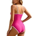 thumbnail image 3 of WEIGFI Women's Swimwear One-Piece Holiday Bathing Suit Solid Color Patchwork Beachwear Tummy Control Spaghetti Strap Crew Neck Soft Party Swimwear,Hot Pink,XXL, 3 of 6