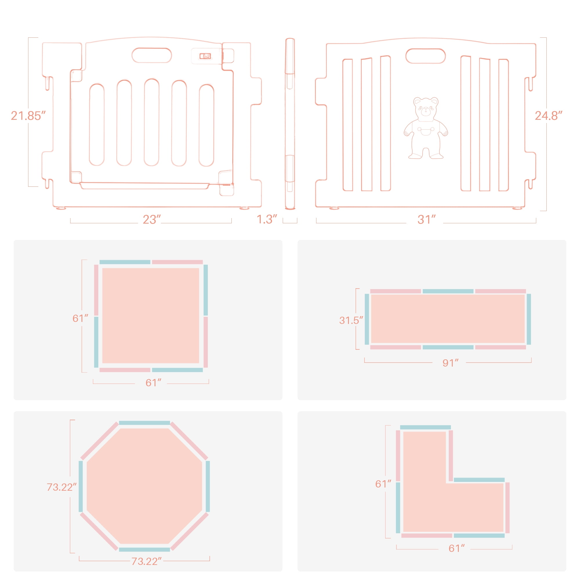 Kidzone Baby Interactive Playpen 8 Panel Safety Gate Children Play Center Child Activity Pen ASTM Certified Light Pink