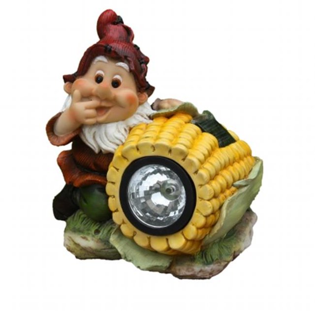 Sintechno SNF13007-4 Cute Gnome Sculpture with Yellow Corn Solar Light