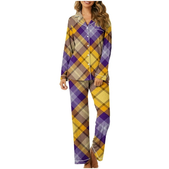 Summer Savings Clearance! yievot Womens Button Down Pajamas Sets Valentines Day Gift 2 Piece Soft Sleepwear Pajamas Long Sleeve Loungewear Homewear Nightwear