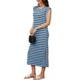 thumbnail image 4 of Asklazy Womens Maxi Dresses Crew Neck Sleeveless Casual Long Dress,M,Blue Black, 4 of 12