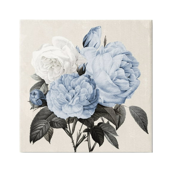 Stupell Industries Vintage Blue Roses Botanical & Floral Painting Gallery Wrapped Canvas Art Print Wall Art, 17 x 17