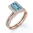 thumbnail image 4 of JeenMata 1.5 Carat Emerald Cut Created Aquamarine and Moissanite - 4 Prong Halo Set - Twisted Pave Wedding Ring Set - 18K Rose Gold Plating over Silver, 4 of 6