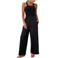 thumbnail image 6 of Strapless Wide Leg Jumpsuits for Women Casual Loose String High Waist Tube Top Romper Off Shoulder Side Slit Jumpers, Black, S, 6 of 6