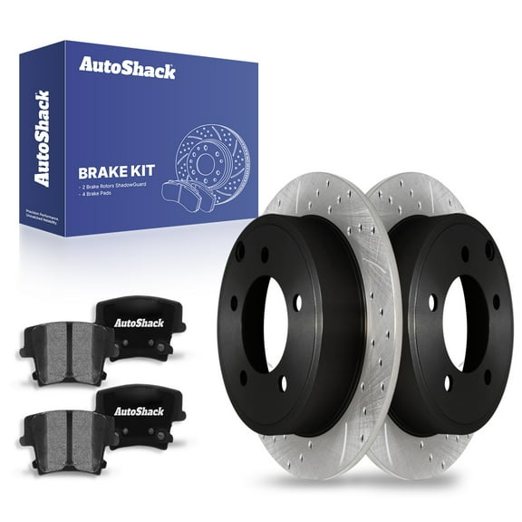 AutoShack Rear Drilled & Slotted Brake Rotors Ceramic Brake Pads | Replacement for 2014 Dodge Avenger 3.6L V6 FWD | E-Coated | 6-PC Brake Kit | ShadowGuard