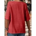 thumbnail image 4 of Camiseta Informal Holgada de Corta con Cuello Redondo y Botones de Algodón y para Mujer, Estilo Formal y de Trabajo Rojo M, 4 of 7