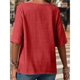 thumbnail image 4 of Camiseta Informal Holgada de Corta con Cuello Redondo y Botones de Algodón y para Mujer, Estilo Formal y de Trabajo Rojo M, 4 of 7