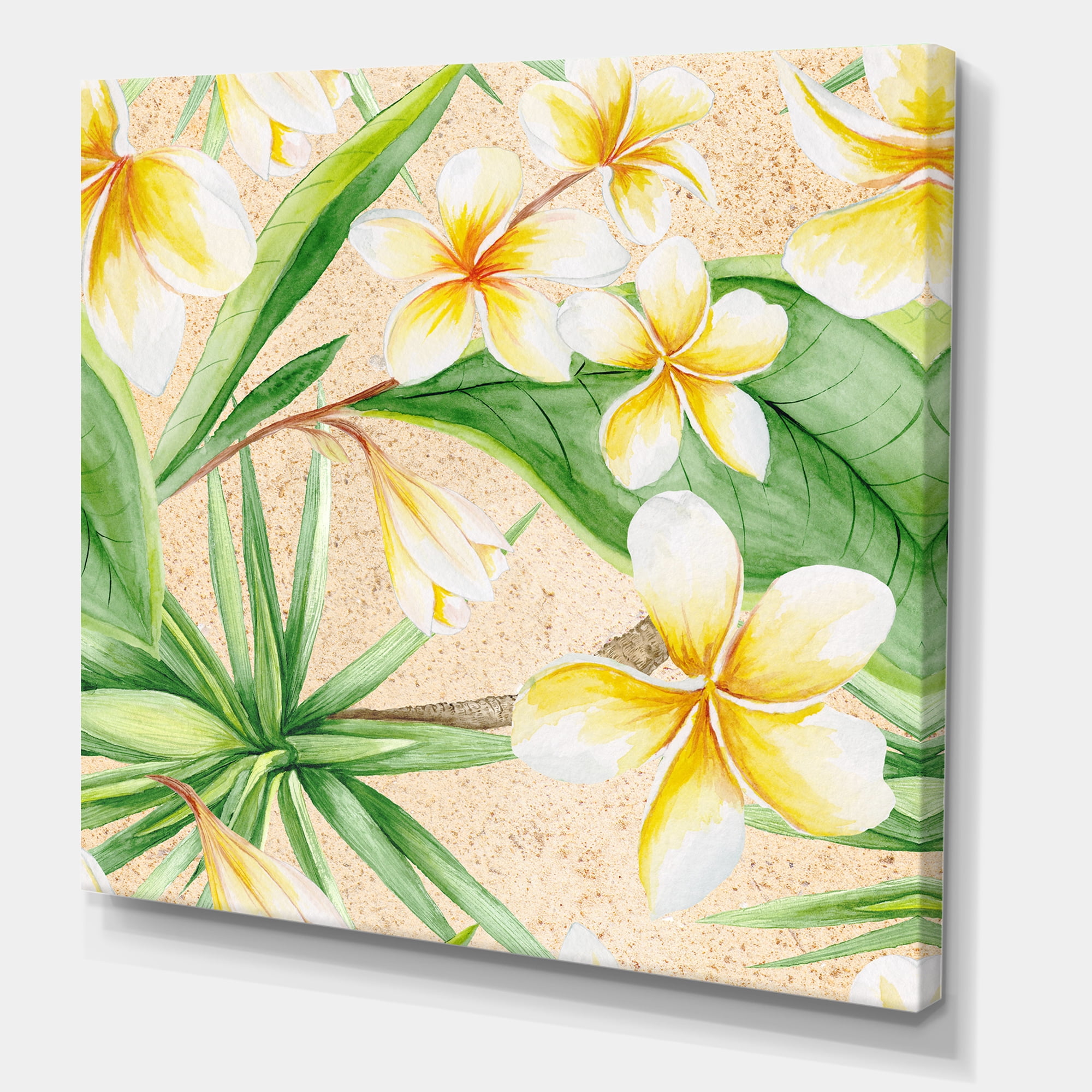 Designart ' Yellow Flowers and Tropical Foliage XI ' Traditional Canvas Wall Art Print