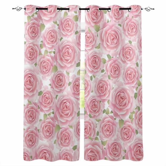 Fsddascl Pink Roses Blackout Curtains for Bedroom/Living Room, Thermal Insulated Kitchen Curtains, Retro Flower Floral Botanicall Plant Leaf Grommet Darkening Window Treatment Drapes 42"x84"x2