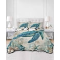 thumbnail image 2 of Full Size Quilt Bedding Set, Teal Sea Turtle Coastal Reversible Summer Quilt 3 Pieces, Vintage Summer Beach Nautical Lightweight Bedspreads Coverlets with 2 Pillow Shams for All Seasons, 2 of 5