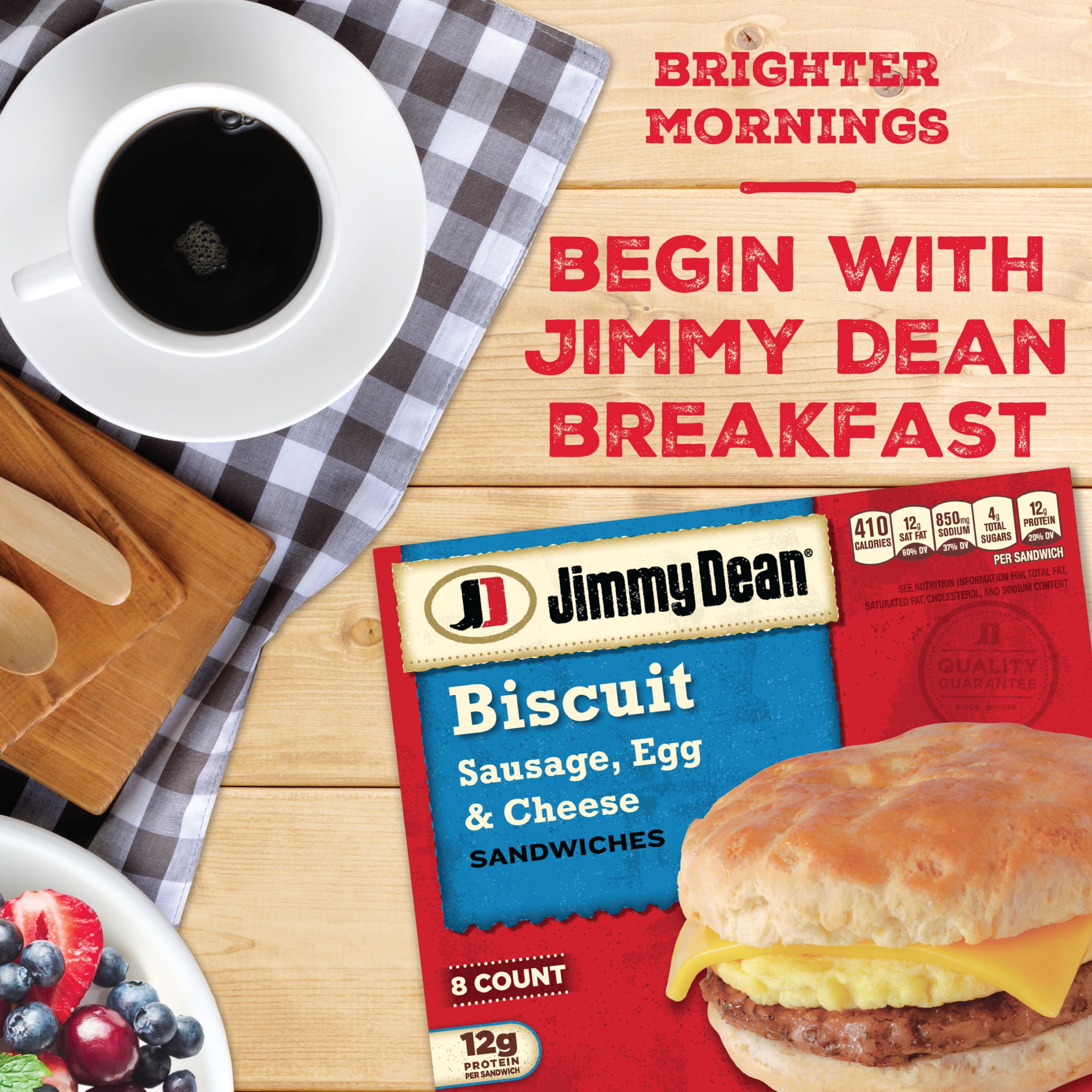 Jimmy Dean Frozen Breakfast Sandwich, Sausage Egg & Cheese Biscuit, 8 Count