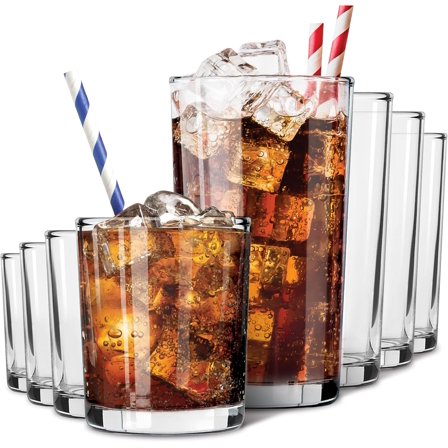 Clear Plastic Drinking Glasses (8 Piece) Shatter Proof Acrylic Drinkware Cup Set 12 & 16oz Combo Pack For Home, Outdoors Restaurants & Kitchen, Stackable Reusable BPA Free Plastic Tumblers