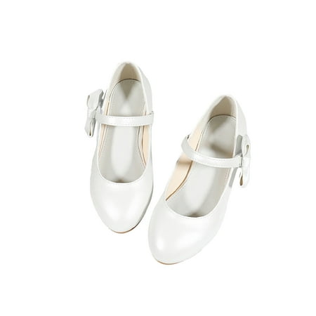 

Daeful Women Mary Jane Bowknot Princess Sandals Chunky Dress Shoe Non-slip Breathable Pumps Performance Dance Shoes White 11.5c
