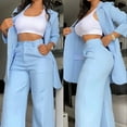thumbnail image 2 of vigerkar Women's 2 Piece Solid Ruched Sleeve Blazer and Pants Business Office Suit Set Blue, L, 2 of 6