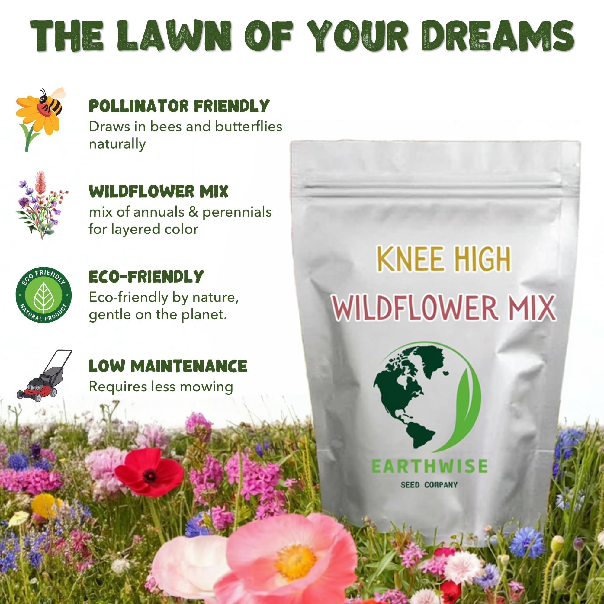 Earthwise Knee High Wildflower Meadow Blend – 1/2 lb – Covers 500sqft