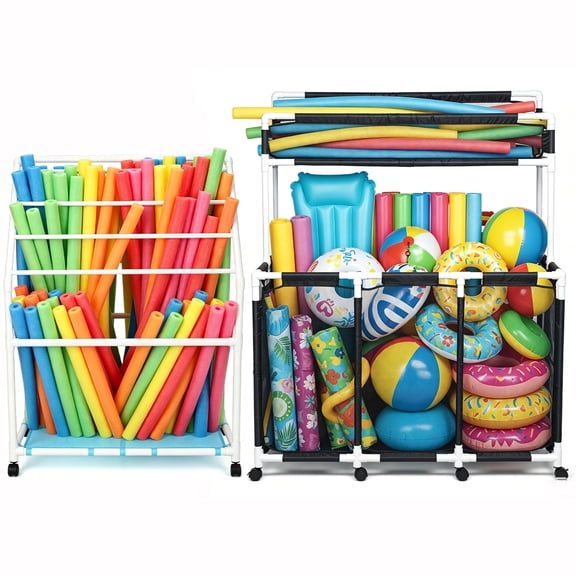 Yescom 270-Gallon Pool Float Storage Bin 2-Tier with Towel Rack Holder Set Rolling Toys Raft Cart 2026