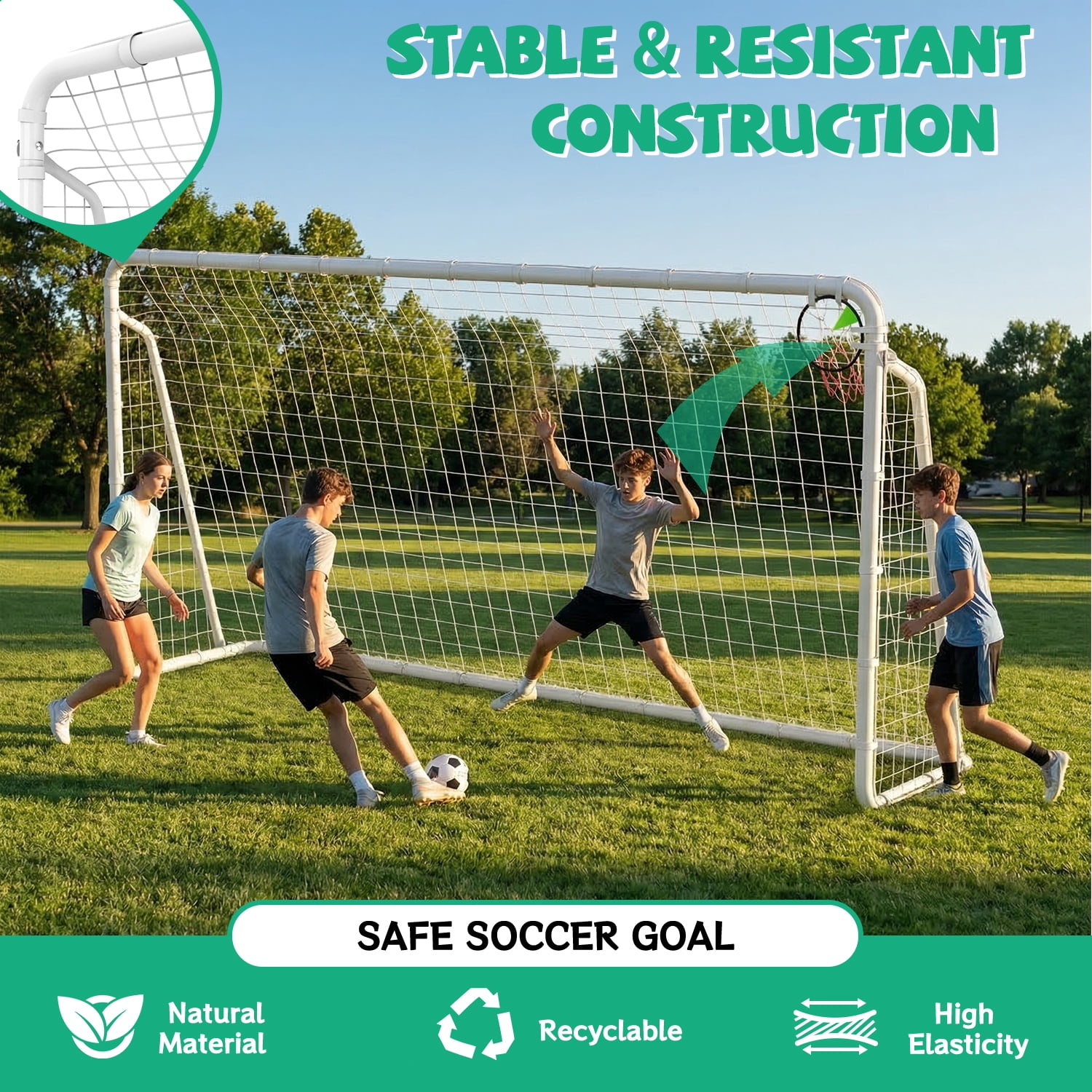 6 x 12 FT Portable Soccer Goal for Backyard, Reinforced Steel Frame with High-Strength UV Resistant Net, Weatherproof Soccer Net for Kids Youth Training & Outdoor Games
