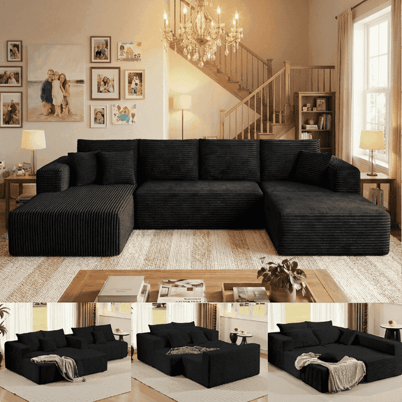 134.7" Sectional Sofa, Boneless Couch, U-Shaped Couches with Chaise No Assembly Required Modular Cloud Sofa for Living Room Apartment Theater Room