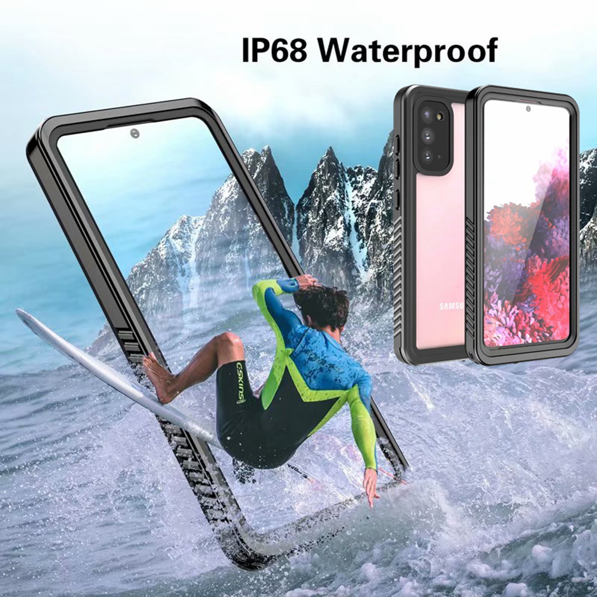 black Samsung Galaxy S20 Waterproof Case With Built-in Screen Protector S20 5G 6.2 IP68 Certified Waterproof Shockproof Dustproof Scrach Resistant Cases Full-Body Rugged Holster for Galaxy S20