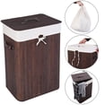 thumbnail image 2 of GoDecor Rectangle Bamboo Hamper Laundry Basket Washing Cloth Bin Rangier Lid Home, 2 of 6