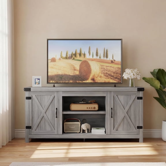 Vineego TV Stand for 65 Inch TVs, Farmhouse Storage Cabinet with Sliding Doors and Cord Management, Gary