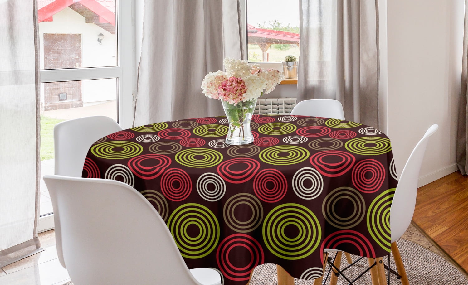 Geometric Round Tablecloth, Colorful Funky Vortex Stripes Simplistic