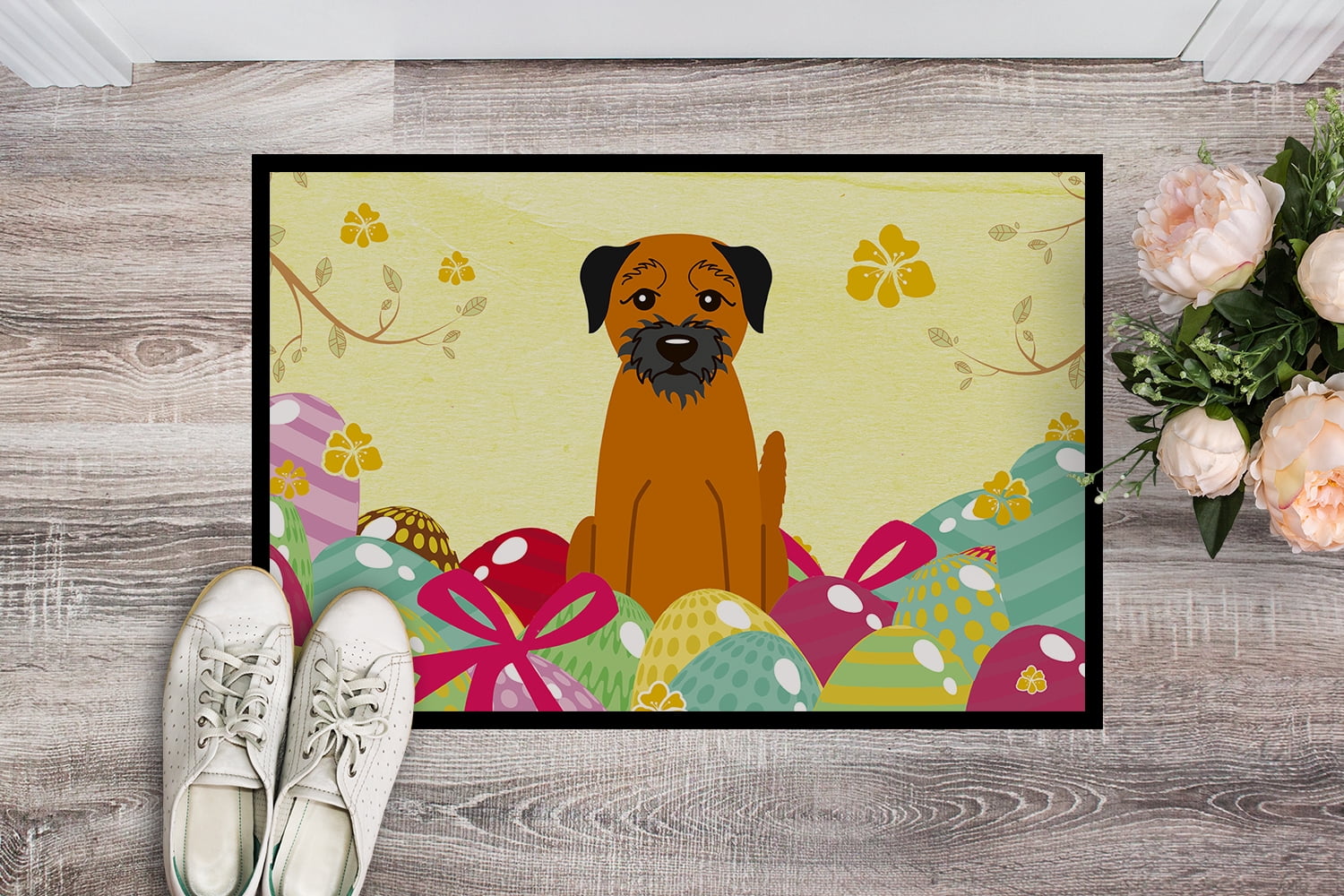 Carolines Treasures BB6039JMAT 24 x 36 in. Easter Eggs Border Terrier Indoor or Outdoor Mat