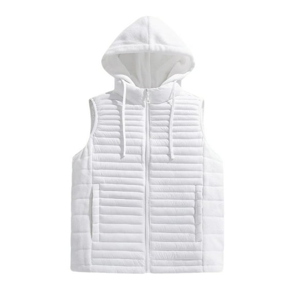 ZUKMRJPC Mens Fleece Vest Casual Lightweight Sleeveless Winter Warm Hooded Padded Jacket Full Zip Drawstring Quilted Puffer Vests with Pocket