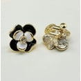 thumbnail image 4 of Clip on 1" gold, black and white flower earrings w/clear stone, 4 of 4