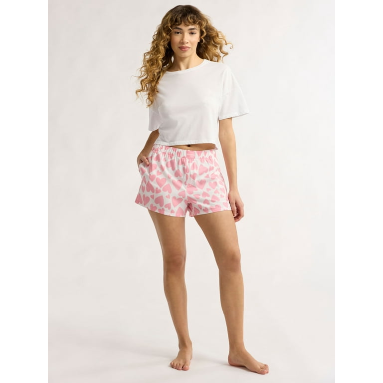 Joyspun Women's Woven Pajama Boxer Shorts, 3'' Inseam, Sizes