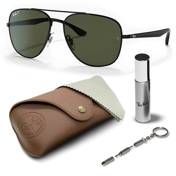 Ray-Ban RB3683 POLARIZED Square Shaped Sunglasses for Men & Women - Includes Official Rayban Eyewear Kit - Ideal Formal & Casual Wear Sunglasses - G-15 Green Lens