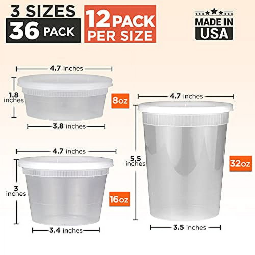 36 Pack] Food Storage Containers with Lids, Round Plastic Deli Cups, US  Made, 16 oz, Pint Size, Leak Proof, Airtight, Microwave & Dishwasher Safe,  Stackable, Reusable, White 